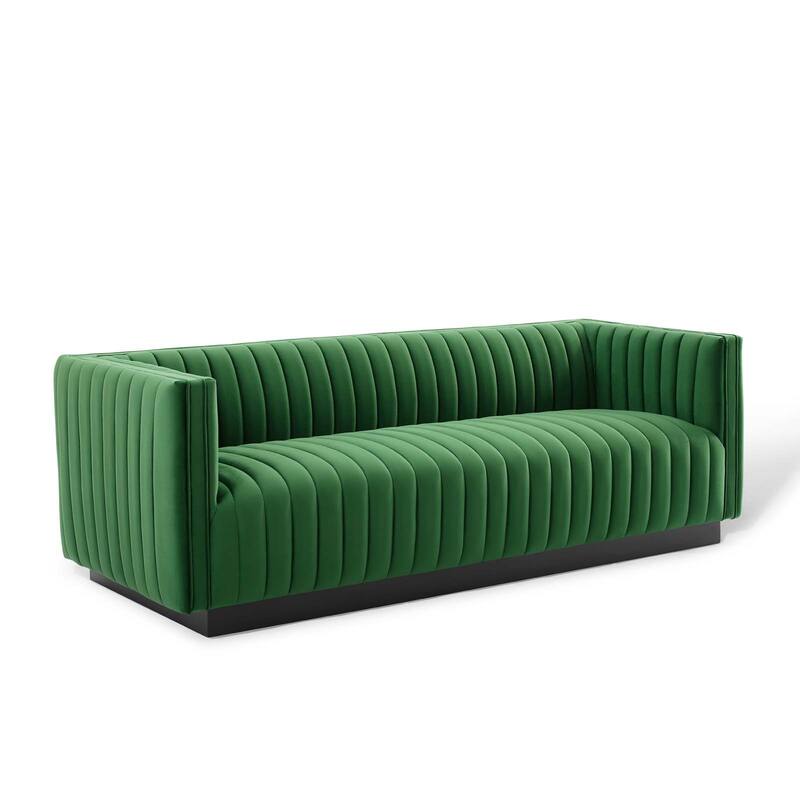Silver Orchid Rosar Channel Tufted Velvet Sofa