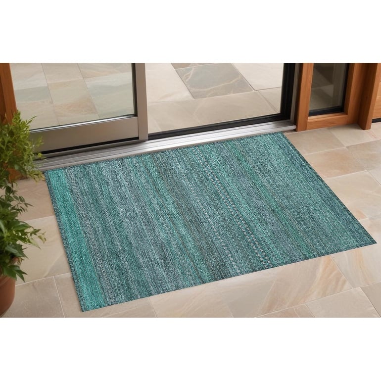 Almove Stripe Weather Resistant Blended Style Outdoor Rug - 3' x 5' - Green