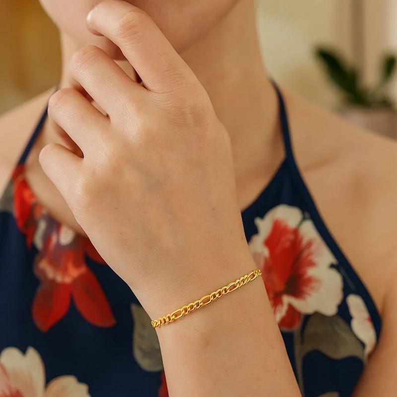 MayaMila 2.8mm 14k Yellow Gold Solid Figaro Bracelet