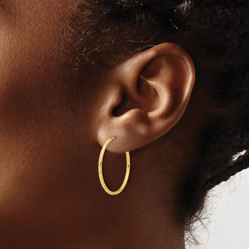 Curata 14k Yellow Gold Sparkle Cut Endless Hoop Earrings - 24.9x1.5mm