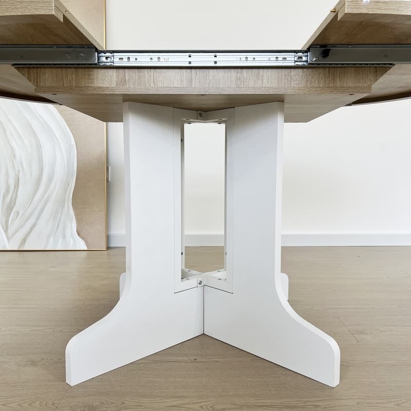 59x43 Inch Expandable Farmhouse Dining Table with X-Base, White Oak Finish - White Oak