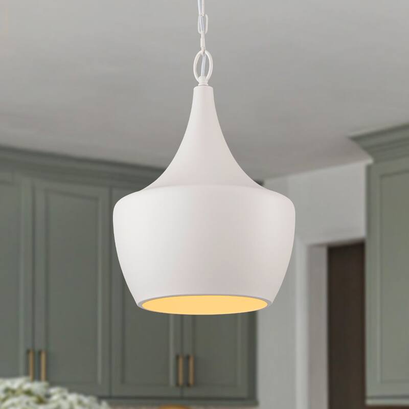 Nordic Style White 1-Light Dimmable Metal Pendant - 11.8in