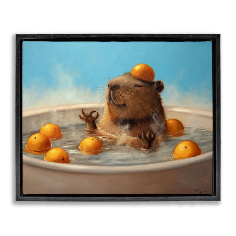 Stupell Capybara in Orange Bath Framed Floater Canvas Wall Art Design By Lucia Heffernan - 31 x 25 - Black