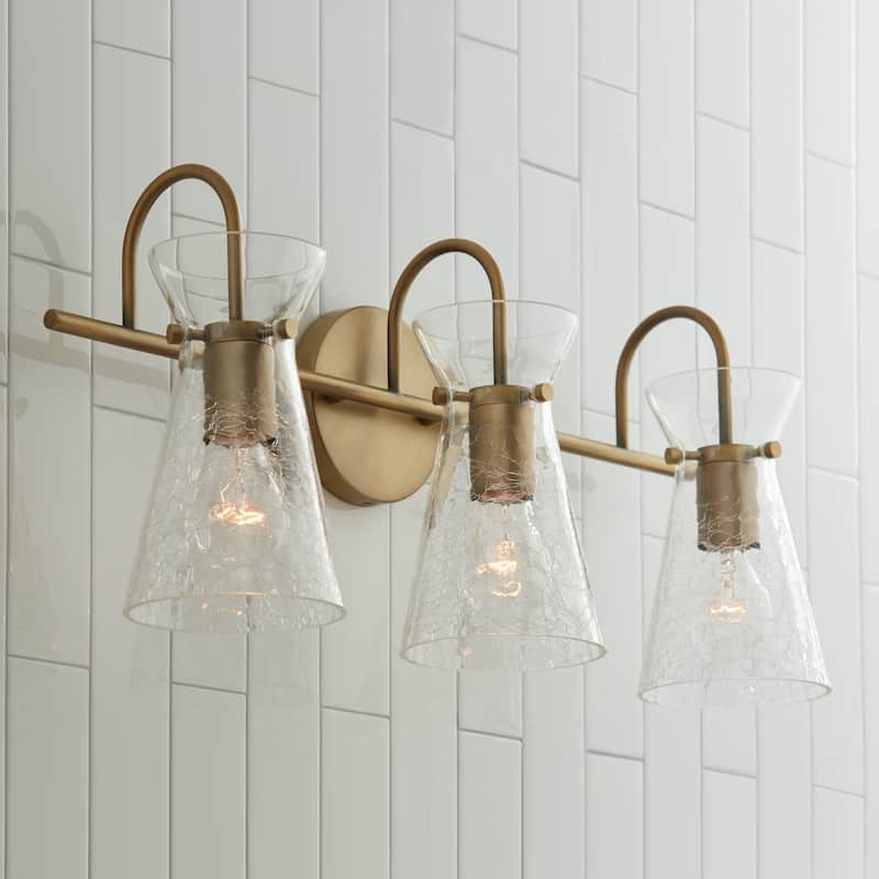 3-light 24-inch Bath/ Vanity Fixture w/ Clear Half-Crackle Tapered Glass