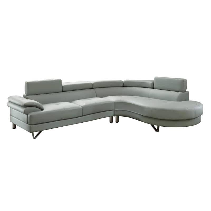 Modern 2Pc Curved Sectional Sofa with Adjustable Headrests, Gray