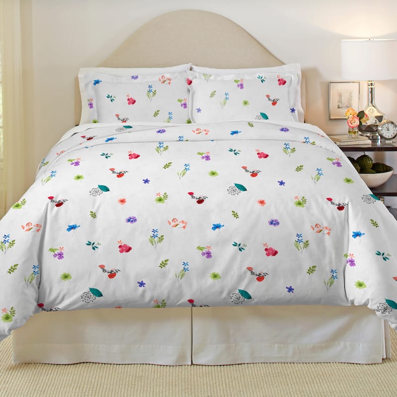 Pointehaven Flannel 180 GSM Brushed Soft Cotton Oversized Duvet Sets - King - Cal King - Floral Bouquet