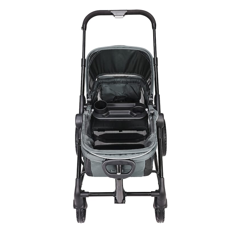 Carbon Steel All-Terrain Stroller Wagon Foldable Twin with Canopy and Tray - 47.2” L x 27.2” W x 42.1” H