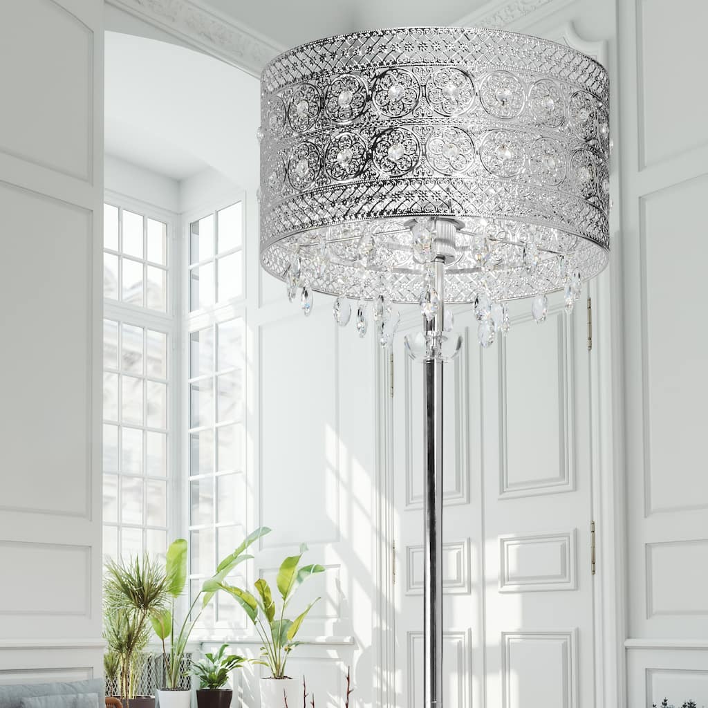 Silver Orchid Brielle Polished Nickel and Crystal 1-light Floor Lamp - 14.2"L x 14.2"W x 60.5"H