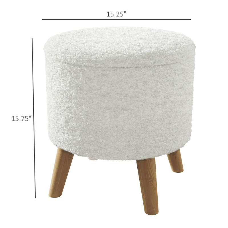 Linen Upholstered Storage Ottoman with Solid Wood Legs and Hidden Storage for Bedroom or Living Room