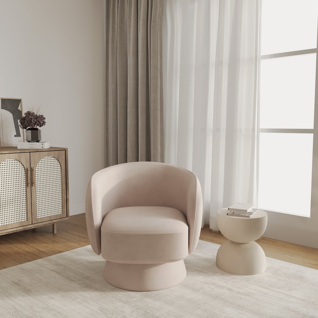 Raze Modern Teddy Bouclé Swivel Accent Chair - Comfy Curved Barrel Armchair for Living Room, Bedroom, or Nursery