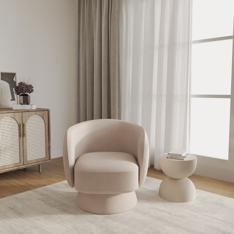 Raze Modern Teddy Bouclé Swivel Accent Chair - Comfy Curved Barrel Armchair for Living Room, Bedroom, or Nursery