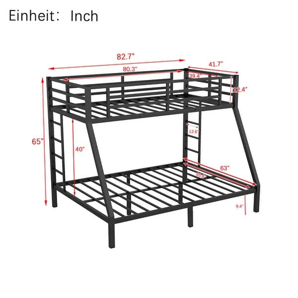 Space-Saving and Noise Reduced Design Metal Bunk Bed for Teens and Adults, Twin XL over Queen, Black