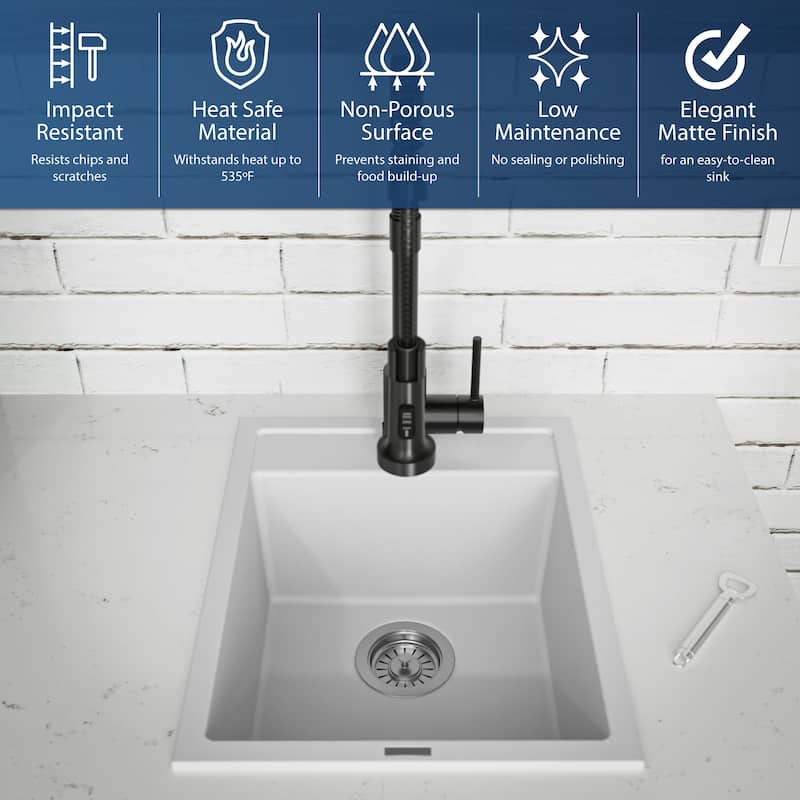 Karran QT-825 Drop-in 15-3/4" Single Bowl Quartz Composite Kitchen Sink