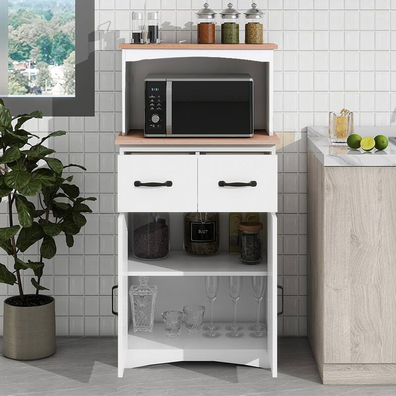Wood Kitchen Cabinet, Flat Countertop & 2 Drawers, Adjustable Shelves - 23.62"Lx15.75"Wx49.4"H - White