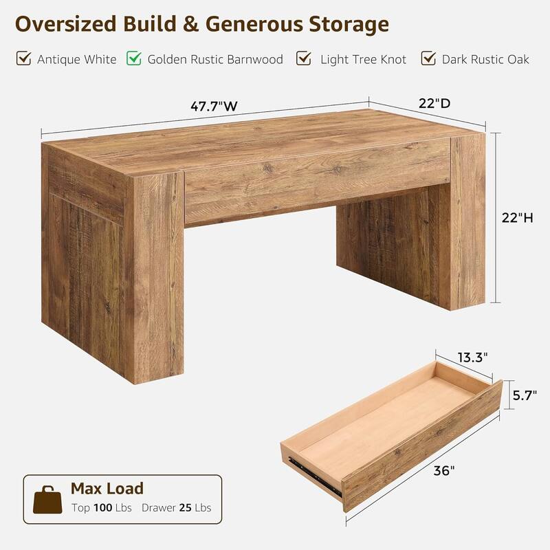 Modern Coffee Table, Wooden Living Room Table w/ Hidden Storage Drawer