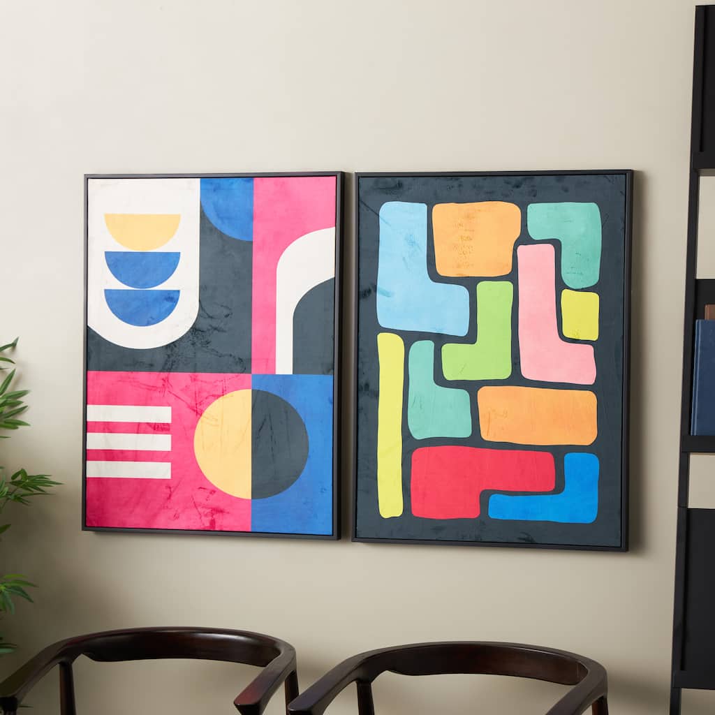 Multi Colored Canvas Geometric Living Room Framed Wall Art with Black Frame (Set of 2)