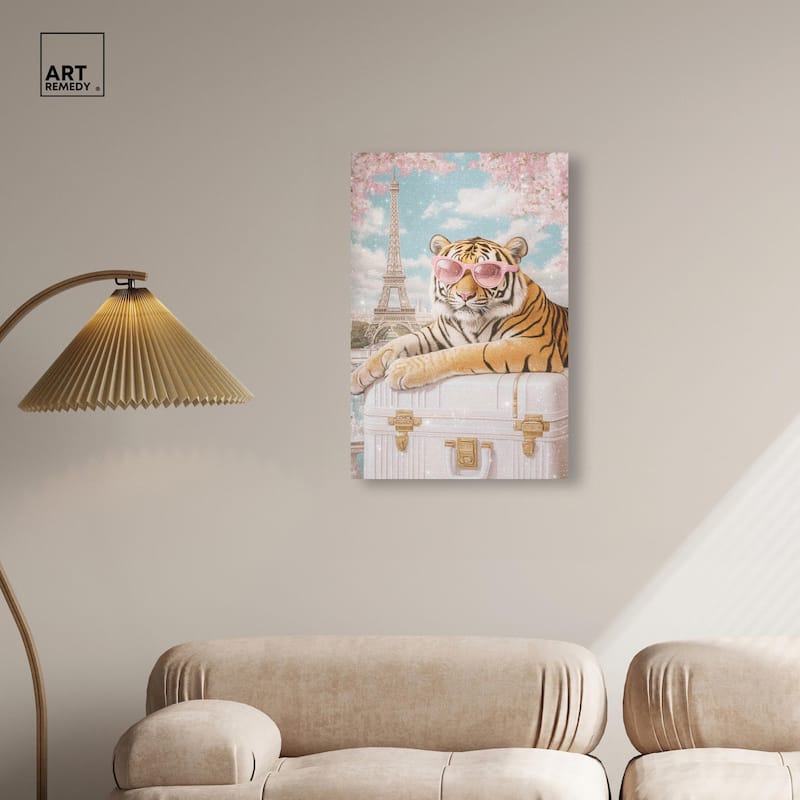 Tiger Luggage Paris Canvas by Art Remedy, Gallery Wrapped