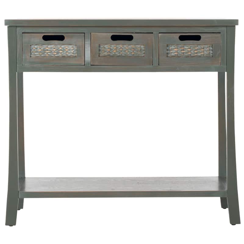 SAFAVIEH Lanie Distressed 3-Drawer Black Console Table - 34" x 14" x 30" - 34Wx14Dx30H - Ash Grey