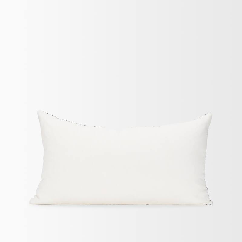 Janelle Cream w/ Indigo Print Linen Lumbar Decorative Pillow Cover