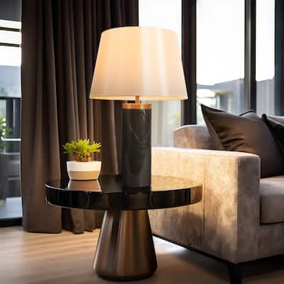 Modern Cylindrical Column Metal Table Lamp 24.8-inch in Black - L 15.7" x H 24.8"