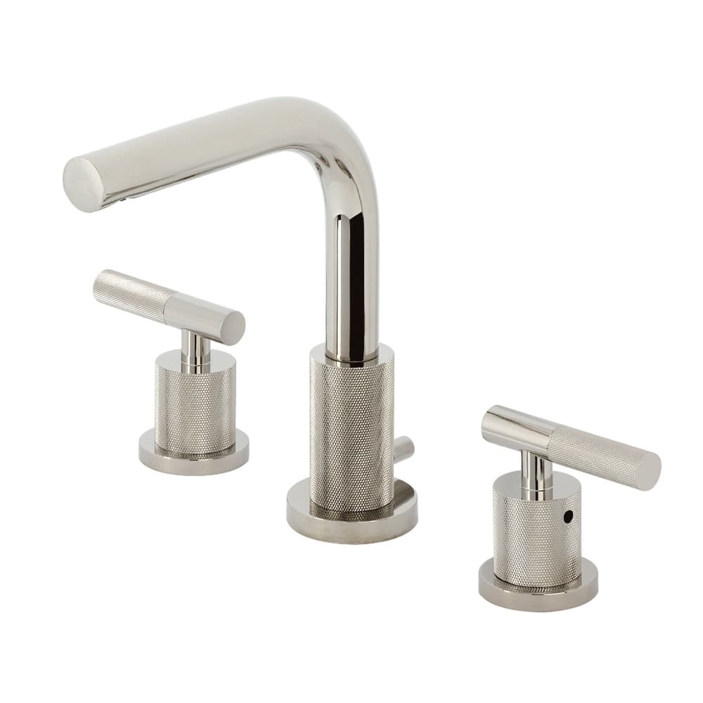 Kingston Brass Convergent Two-Handle 3-Hole Deck Mount Widespread Bathroom Faucet with Knurled Handle and Brass Pop-Up Drain