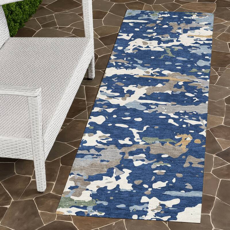 Machine Washable Indoor/ Outdoor Modern Calhan Chantille Rug - Navy - 2'3" x 7'6"