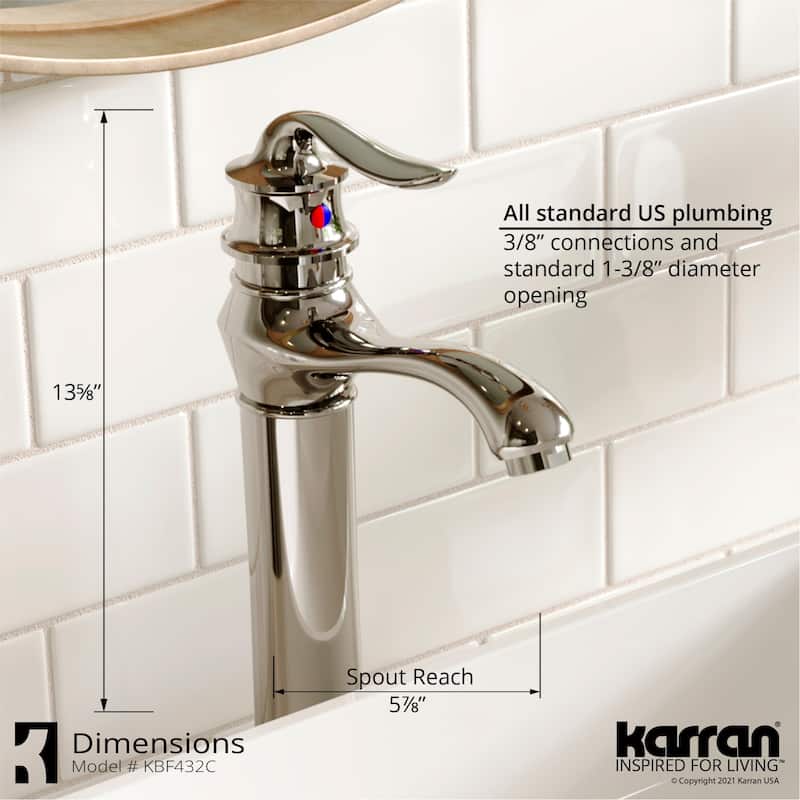 Karran Dartford Single Hole Single Handle Vessel Bathroom Faucet with Matching Pop-up Drain