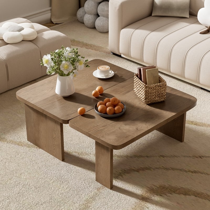 Modern Minimalist Rectangle Coffee Table with Splicing Design, Multifunctional Combination Table for Living Room