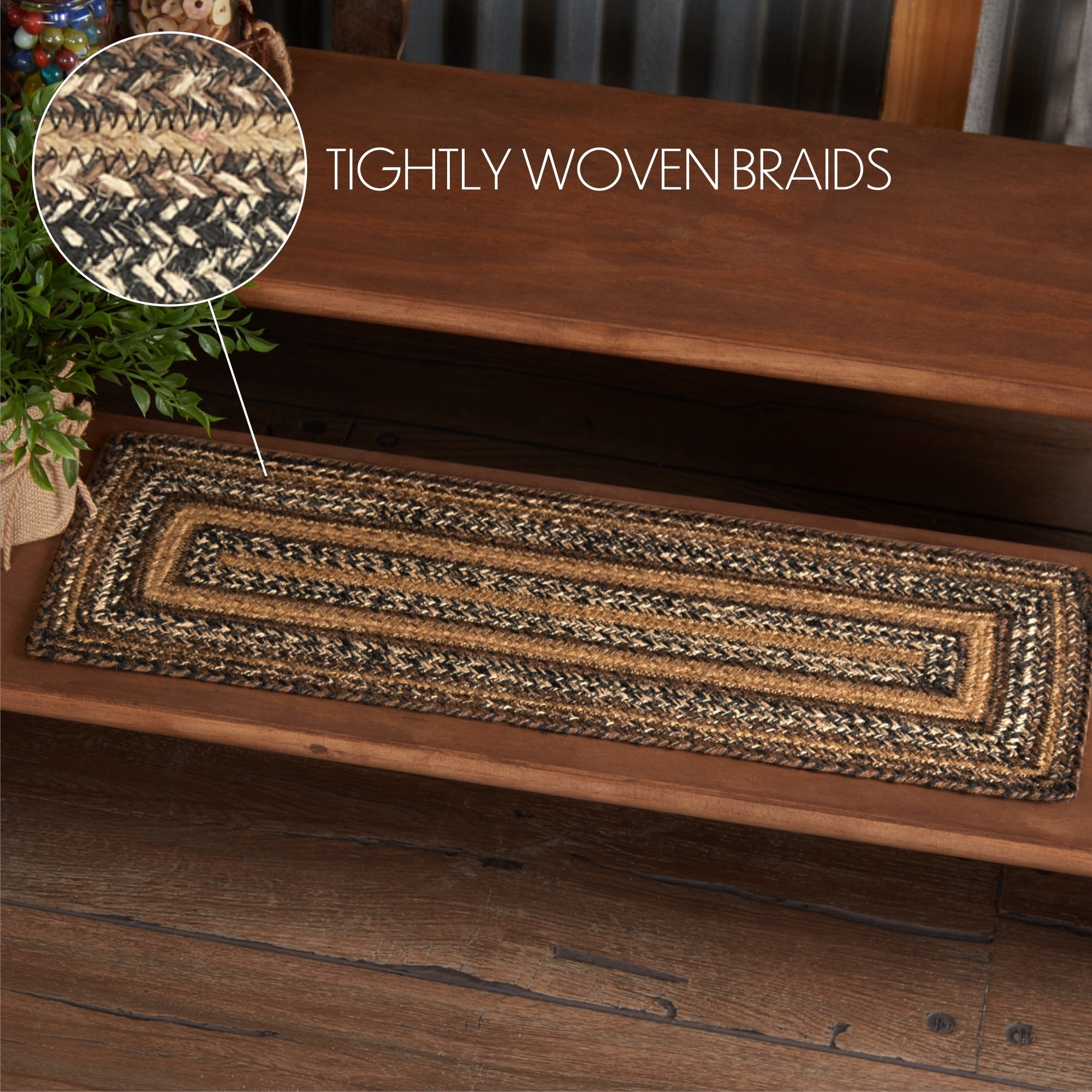 Espresso Jute Stair Tread or Table Runner Rect Latex 8.5x27