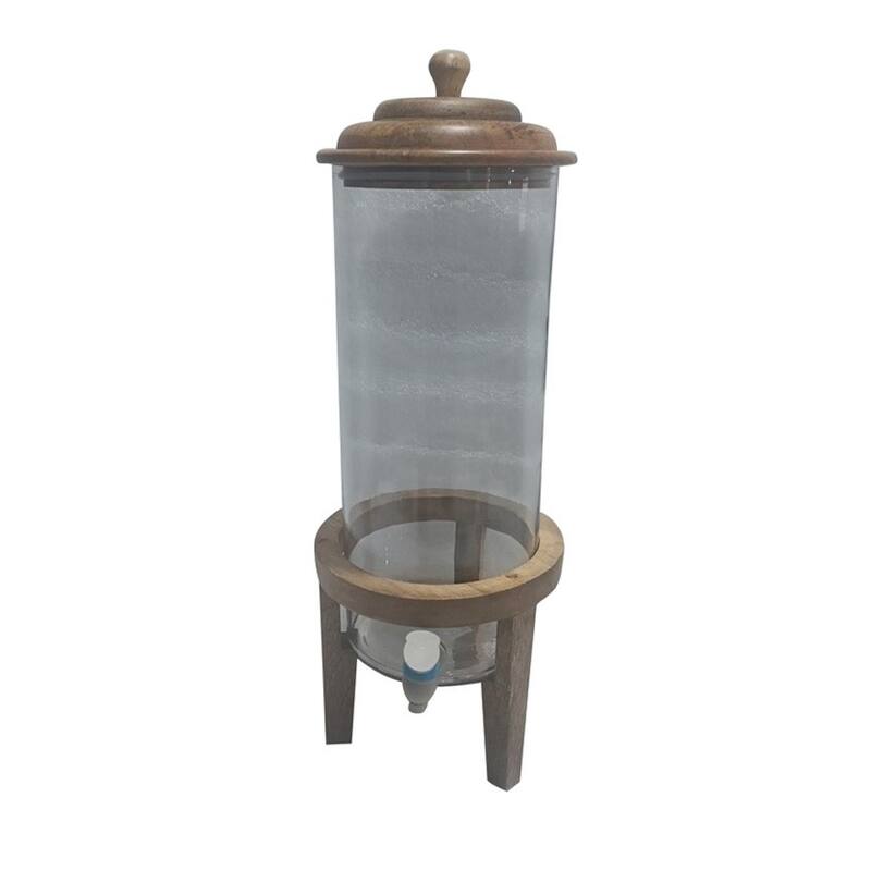 Water Glass Jar w/Mango Wood H 21.7" & Dia 7.9"