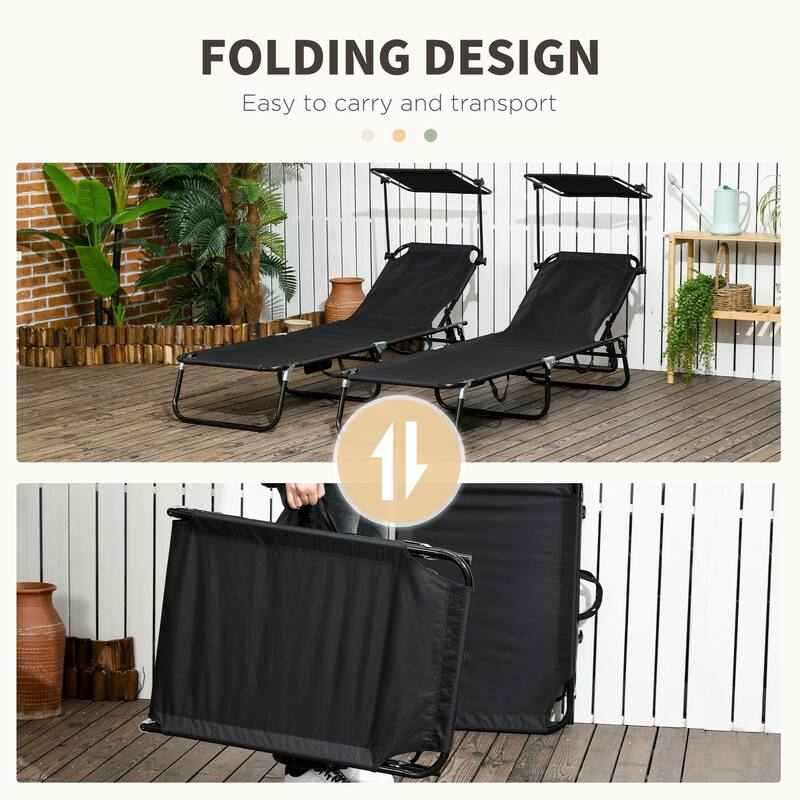 Outdoor Folding Recliner with Side Pocket and Awning