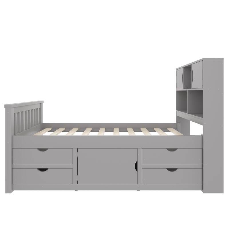 Twin Platform Bed with Bookcase Headboard & Hidden Storage Drawers by Harper&Bright Designs