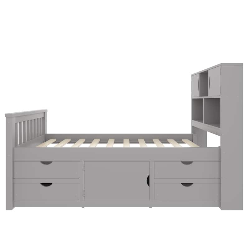Twin Size Captain Platform Bed Frame with Storage Bookcases and Shelves,Four Drawers