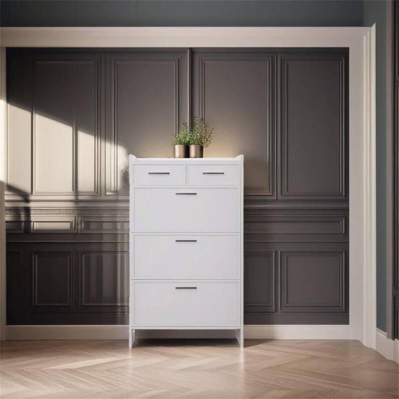 3 Doors Shoe Cabinet With 2 Drawers With Open Space - Matte White