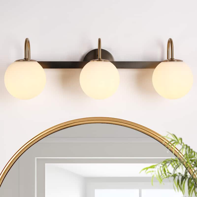 Aladari Modern Gold 3-Light Bathroom Vanity Lights Opal Glass Wall Sconces