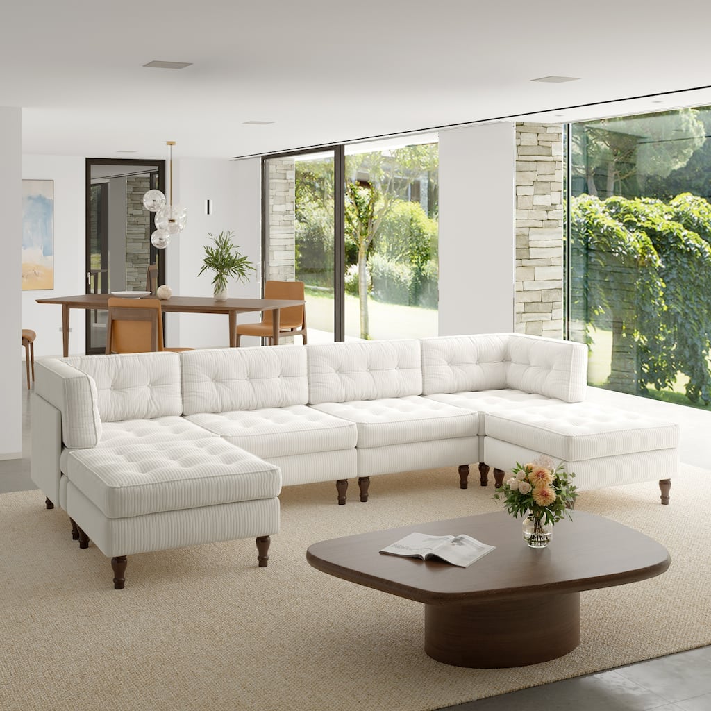 Oversized Modular Sectional Corduroy Fabric Tufted Sofa