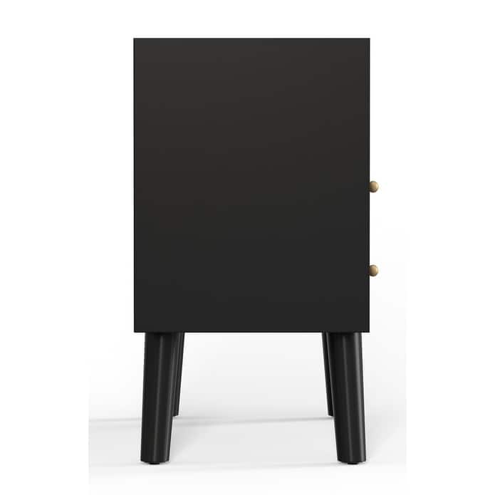 Alpine Furniture Flynn Large 2 Drawer Wood Nightstand, Black