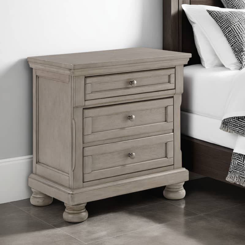 Ryno Nightstand, 2 Drawers, Pull Out Tray, Nickel Round Knobs, Gray