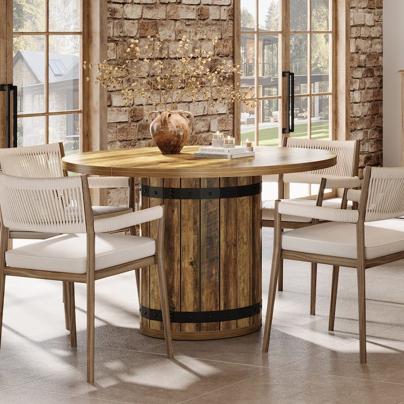 39'' Wooden Round Dining Table with Fence Pedestal for 4 People