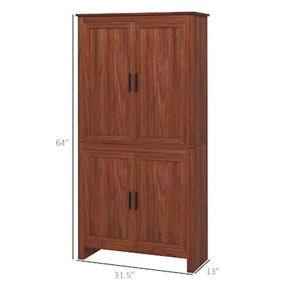 HOMCOM 64" Kitchen Pantry Cabinet, Freestanding Storage Cabinet with 4 Doors and 3 Adjustable Shelves for Dining Room