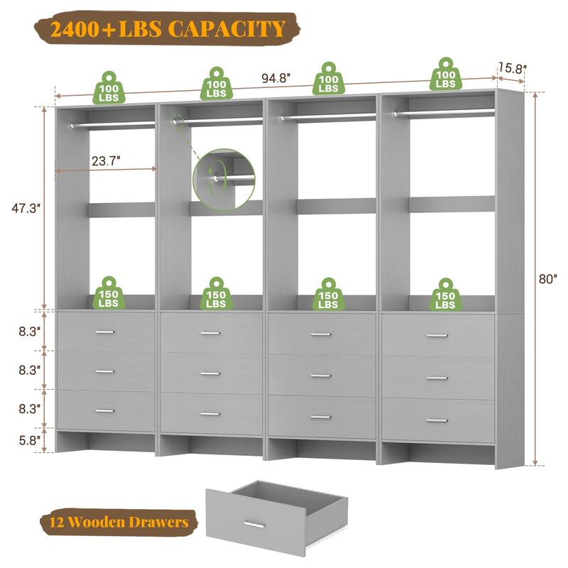Cimly Freestanding Closet Sytem, Closet Organizer Wardrobe for Walk-in and Reach-in Closet