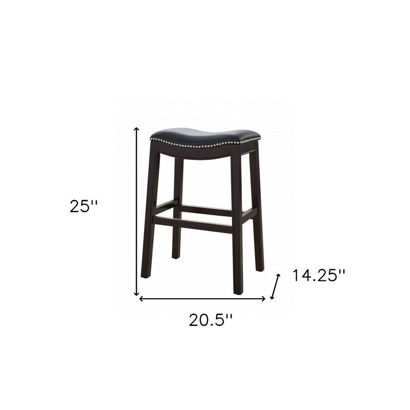 Linen Saddle Seat Bar Stool with Nail Head Trim and Footrest