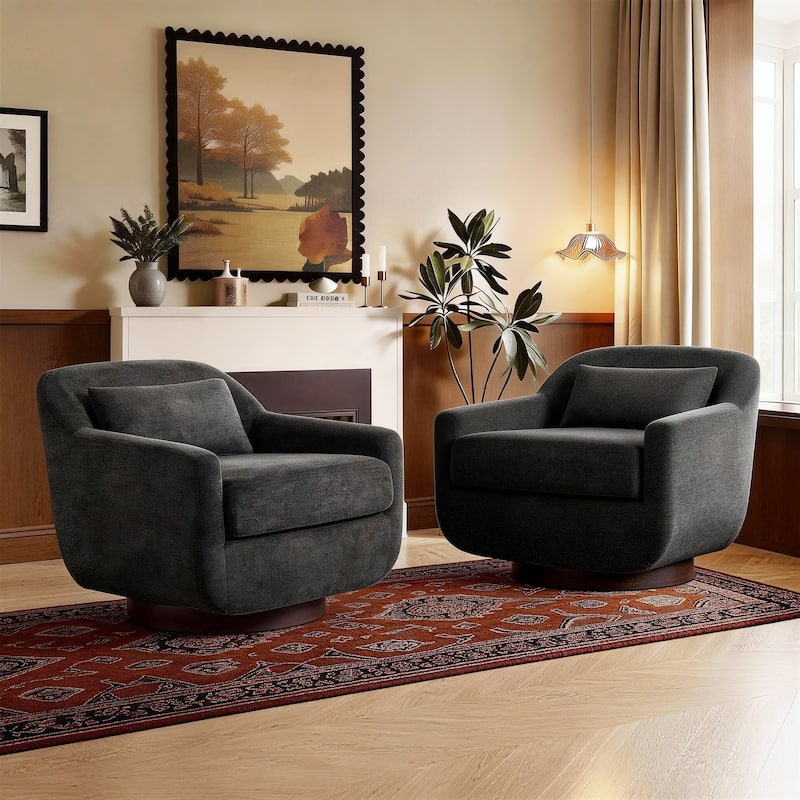 Modern Swivel Accent Chairs For Living Room - Set of 2 - Dark Grey