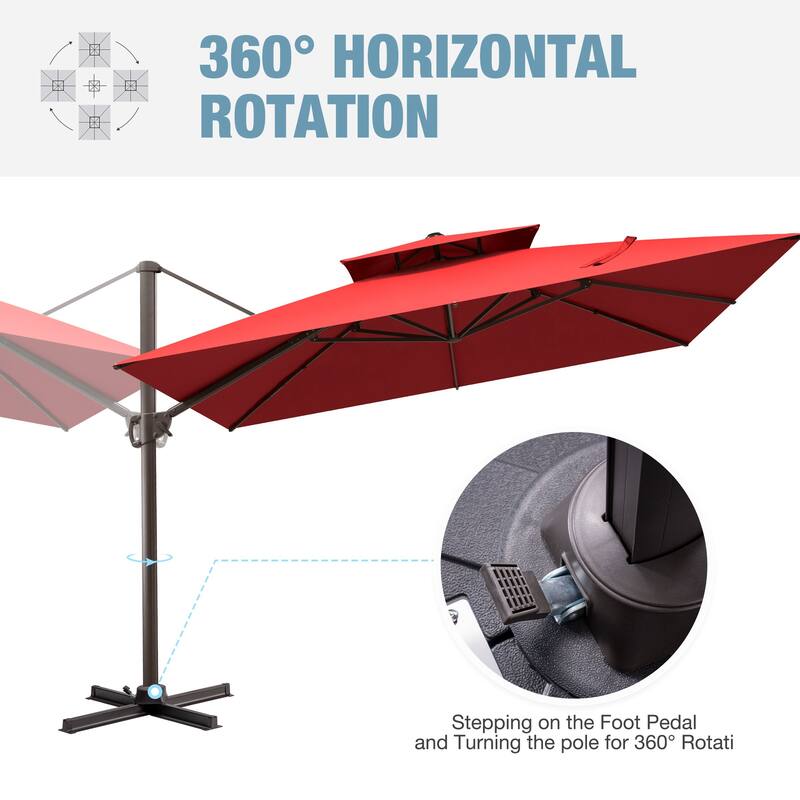 11 FT Square Outdoor Patio Double Top Cantilever Umbrella with Rod Base
