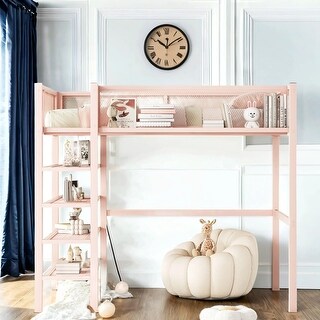 Modern Style Full Size Metal Loft Bed with 4-Tier Shelves and Storage ...