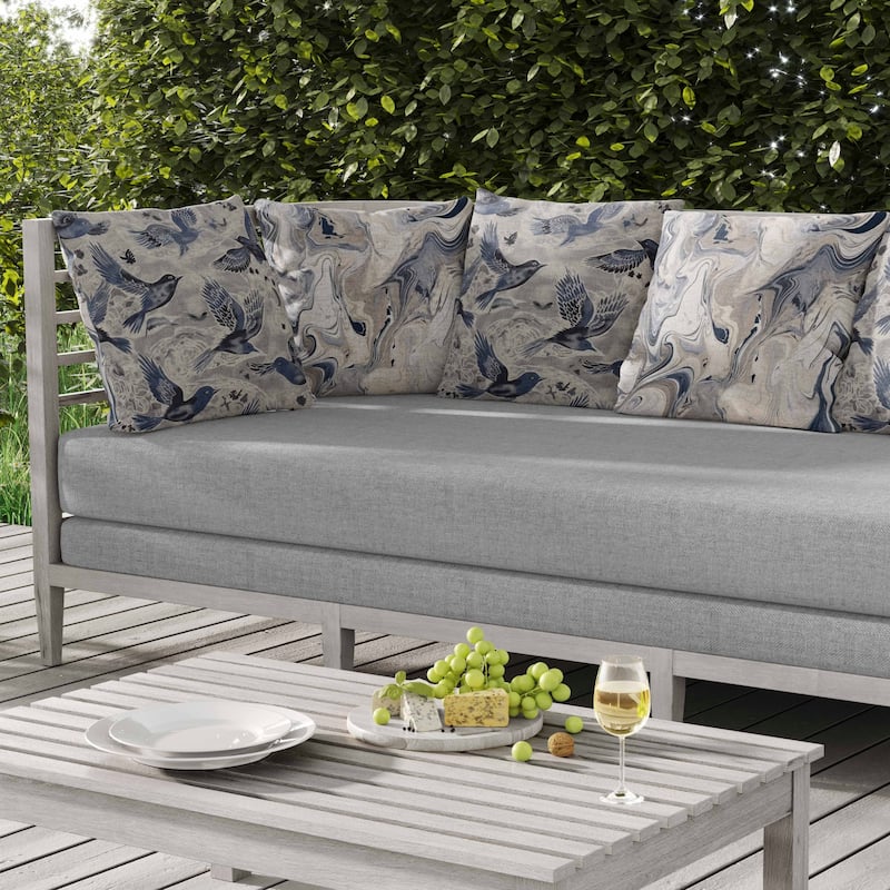 Inferno Songbirds Indoor/Outdoor Reversible Throw Pillow Silver and Blue