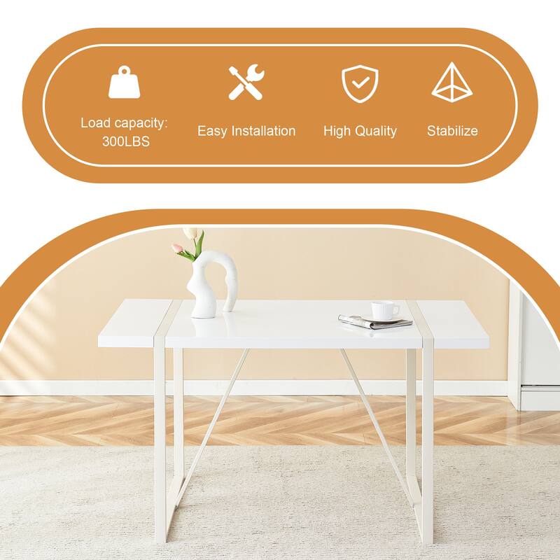 Roomfitters Industrial Dining Table for 4-6 with 1.5 Inch Thick MDF Top and Black Metal Frame for Kitchen or Patio