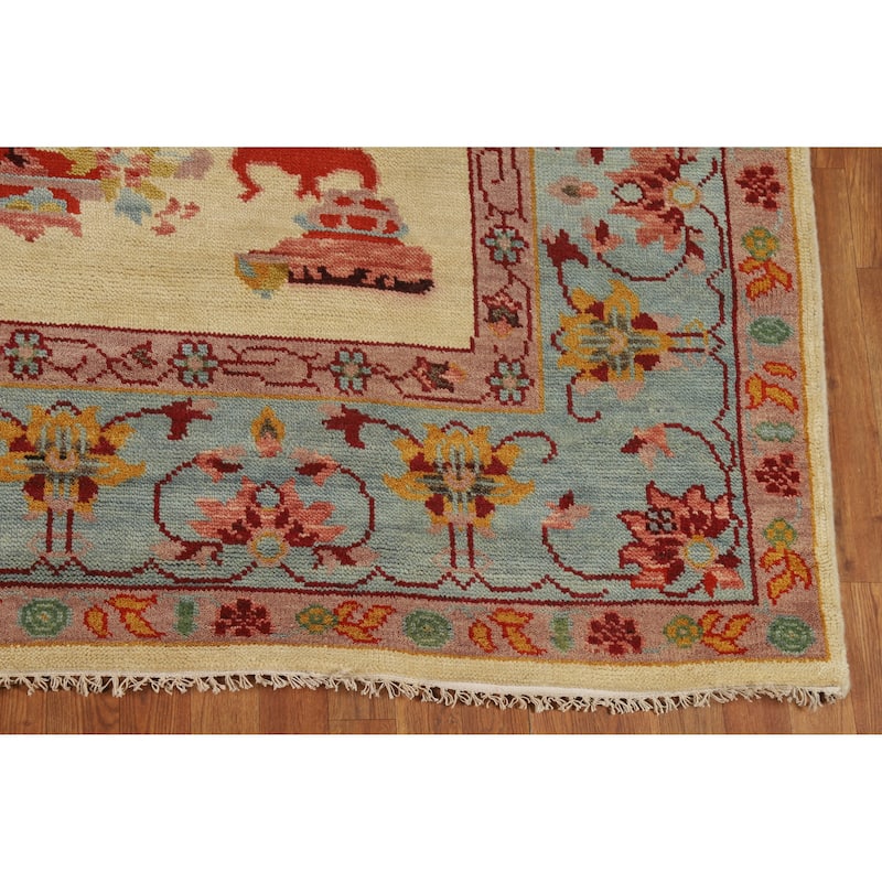 Pictorial Art Deco Indian Area Rug Handmade Wool Carpet - 8'1" x 10'1"