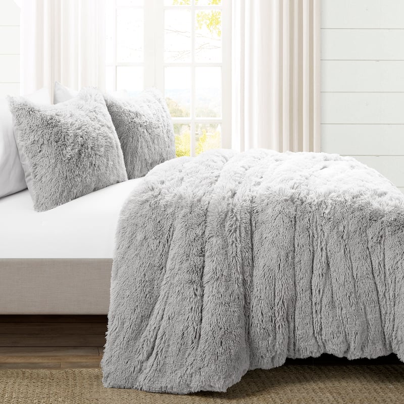 Lush Decor Emma Faux Fur Cozy Super Soft Oversized Duvet Cover 3Pc Set
