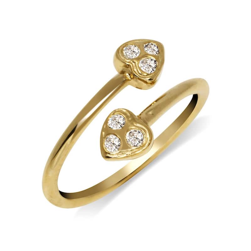 Curata Solid 10K Yellow or White Gold Small Heart Bypass Adjustable Cubic Zirconia Toe Ring (10mmx15mm)